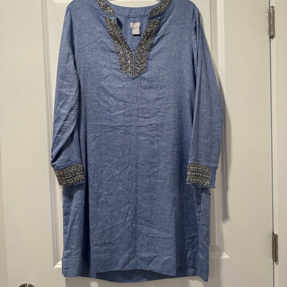 Chico’s bejeweled chambray dress